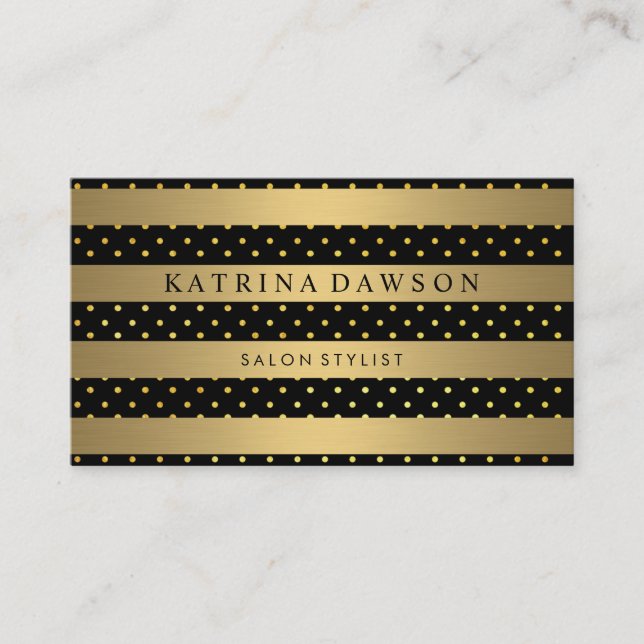 Carte De Visite Bandes d'or métallique chic avec Pois (Devant)