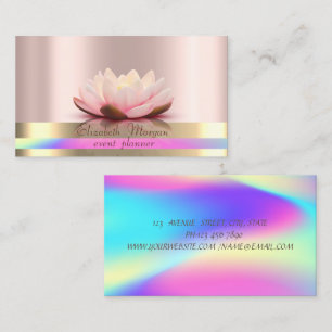 Carte De Visite Bandes Dorées Ombré Holographique Lotus Or Rose