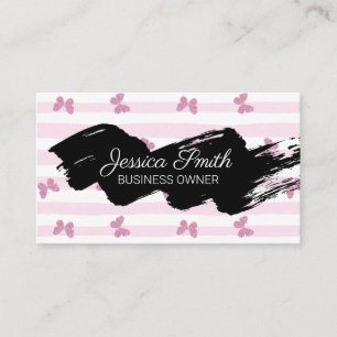 Carte De Visite Bandes roses   Papillons de Parties scintillant