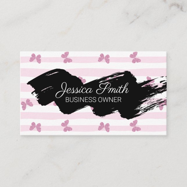 Carte De Visite Bandes roses | Papillons de Parties scintillant (Devant)