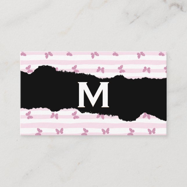 Carte De Visite Bandes roses | Papillons de Parties scintillant |  (Devant)
