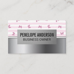 Carte De Visite Bandes roses   Papillons de Parties scintillant   