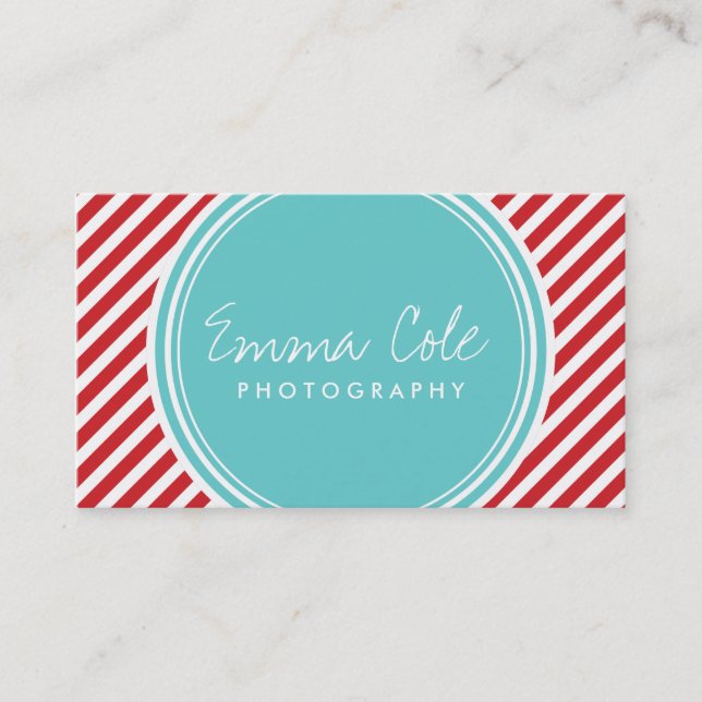 Carte De Visite Bandes turquoise et rouge de Preppy (Devant)