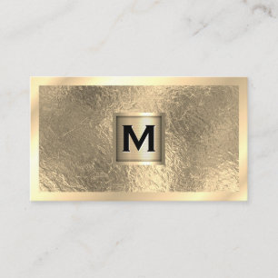 Carte De Visite Bannière de monogramme métallique Bordure d'or