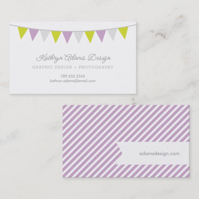 Carte De Visite Bannière Lilac et Green Bunting (Devant / Derrière)