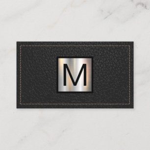 Carte De Visite Bannière métallique monogramme   Cuir noir pointu