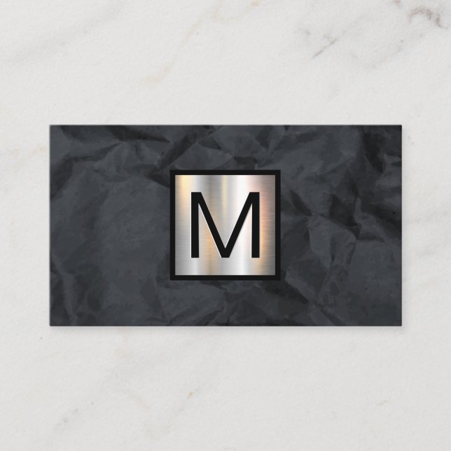 Carte De Visite Bannière métallique monogramme | Papier noir décou (Devant)