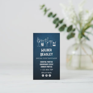 Carte De Visite Bar à cocktails Professional bleu foncé