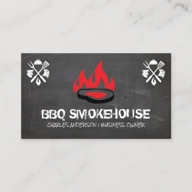 Carte De Visite Barbecue Steak on Grill Logo | Restaurant (Devant)