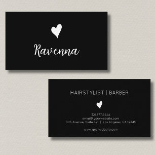 Carte De Visite Barber Coeur Minimaliste Noir et Blanc Noir