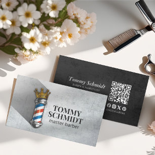 Carte De Visite Barber Hair Shop Royal Crown Barber Pole Code QR