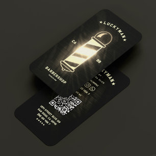 Carte De Visite Barber moderne Black Neon Gold Barbershop