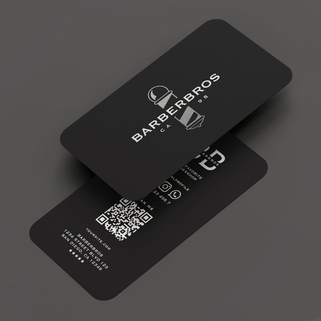 Carte De Visite Barber noir Poteau en argent Barbershop moderne (Barber Black Silver Pole Barbershop Modern Business Card
)