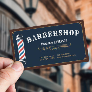 Carte De Visite Barber Pole - Salon de coiffure Navy Blue & Gold
