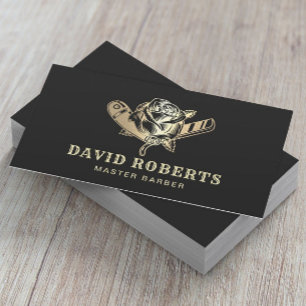 Carte De Visite Barber Razor & Logo Rose Black Gold Barbershop
