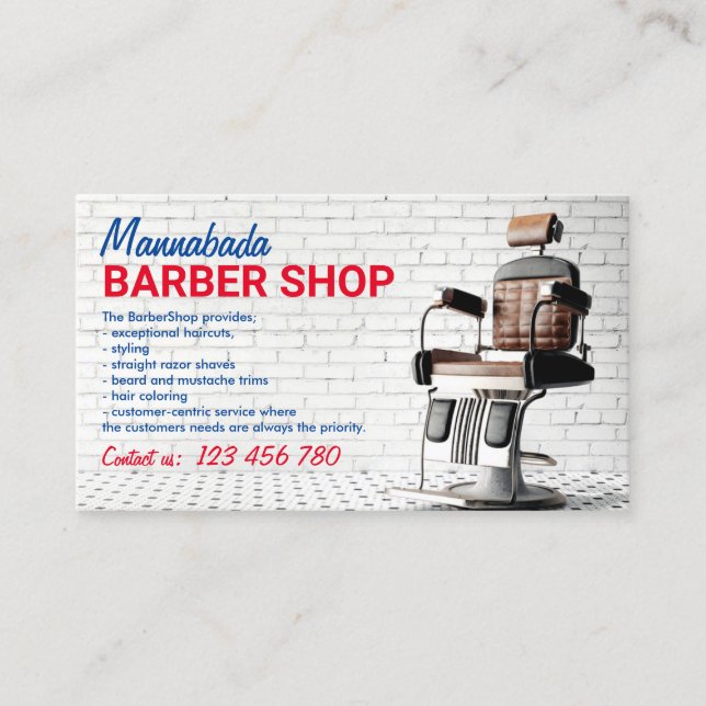 Carte De Visite Barber Shop Chair (Devant)