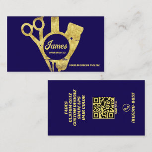 Carte De Visite Barber Shop Gold Blue Salon