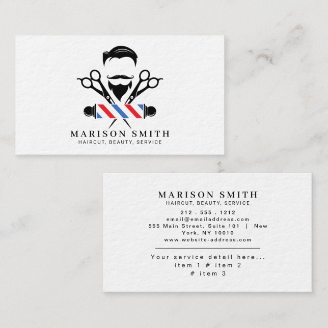 Carte De Visite Barber Shop Hair Stylist  (Devant / Derrière)