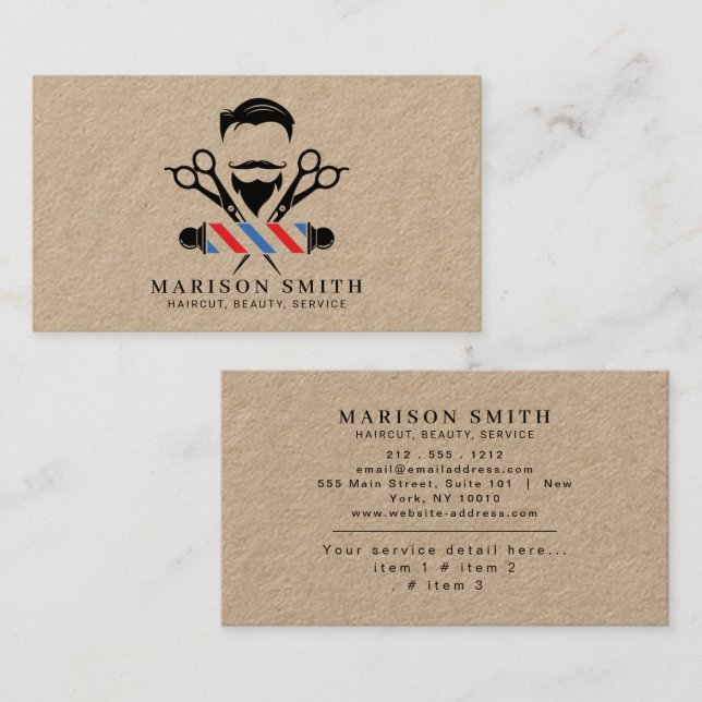 Carte De Visite Barber Shop Hair Stylist  (Devant / Derrière)