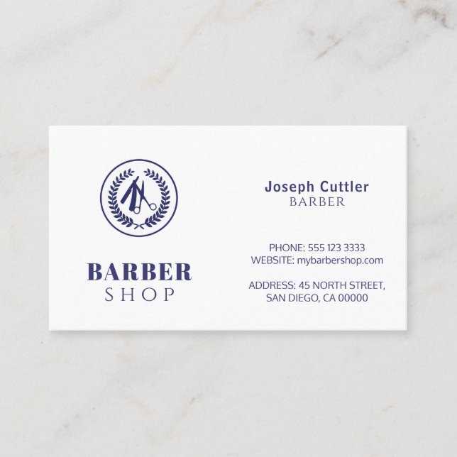 Carte De Visite Barber shop logo personnalisé simple marine modern (Devant)