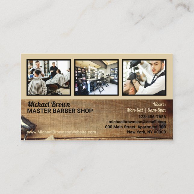 Carte De Visite Barber shop photo coiffeur rustique pour hommes (Dos)