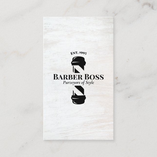 Carte De Visite Barber Shop Pole Rustique Bois Blanc (Devant)