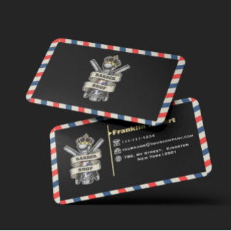 Carte De Visite Barber Shop Professional Blue & Red Stripes Custom