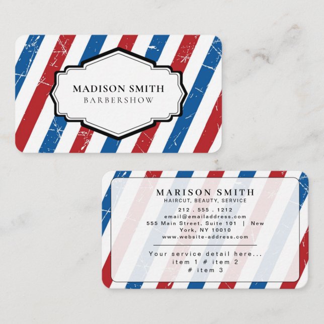 Carte De Visite Barber Shop Professional Stripes (Devant / Derrière)