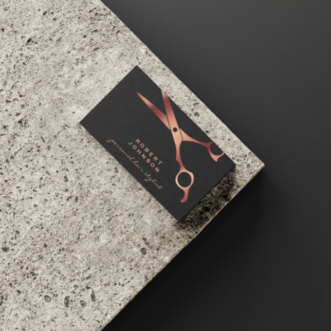 Carte De Visite Barber Shopping Coiffeur Ciseaux en cuivre noir (Créateur téléchargé)