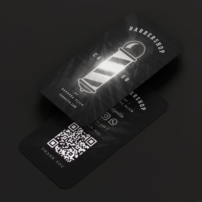 Carte De Visite Barbershop Barber Black Silver Poteau Rétro Modern (Barbershop Barber Black Silver Pole Retro Modern Business Card
)