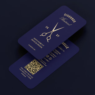 Carte De Visite Barbershop Barber Elégant Ciseaux Bleus Minuit