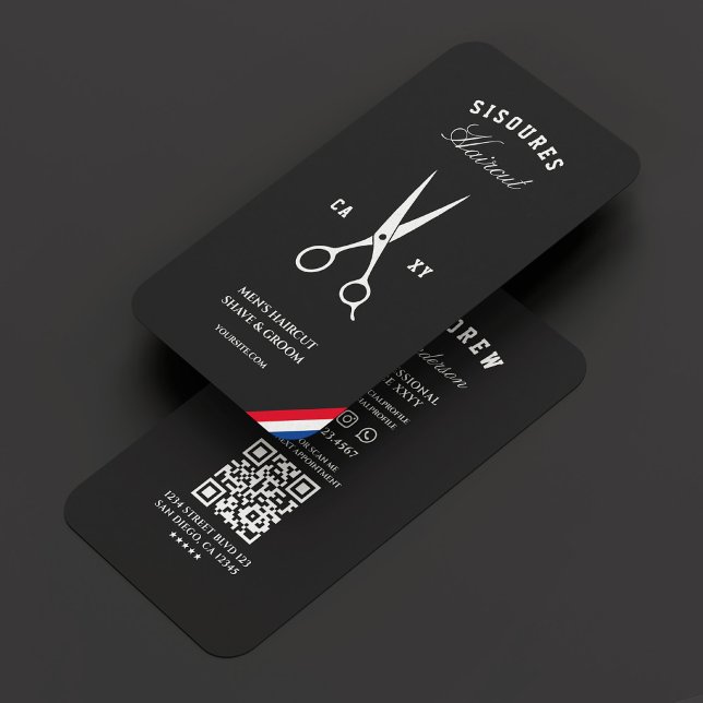 Carte De Visite Barbershop Black Red Blue Blanc moderne Barbier (Barbershop Black Red Blue White Modern Barber Business Card
)