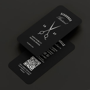 Carte De Visite Barbershop Black Silver Ciseaux Barber Élégant