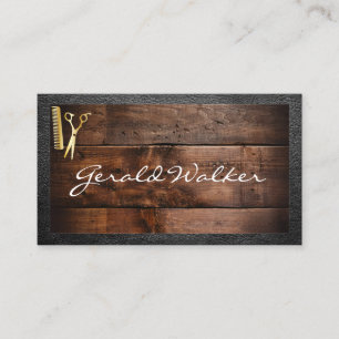 Carte De Visite Barbershop   Bois   Bordure en cuir