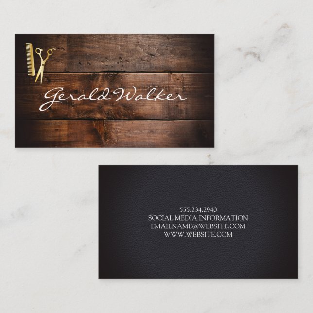 Carte De Visite Barbershop | Bois | Cuir (Devant / Derrière)