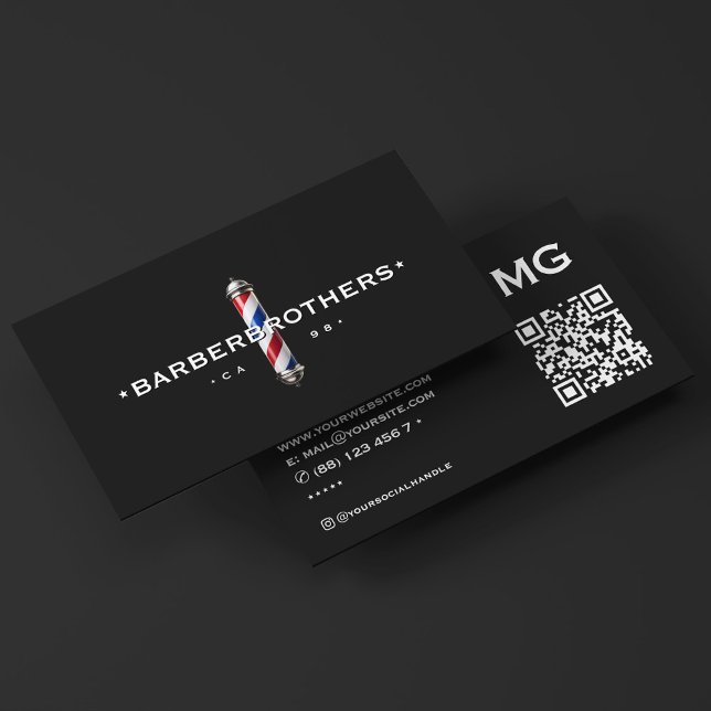 Carte De Visite Barbershop Classic Pole en Barbier Noir Élégant (Barbershop Classic Barber Pole Black Elegant Business Card
)