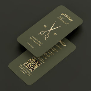 Carte De Visite Barbershop Gold Barber Ciseaux Army Green Luxe