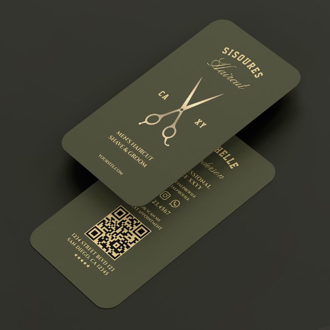 Carte De Visite Barbershop Gold Barber Ciseaux Army Green Luxe (Barbershop Gold Barber Scissors Army Green Luxe Business Card
)