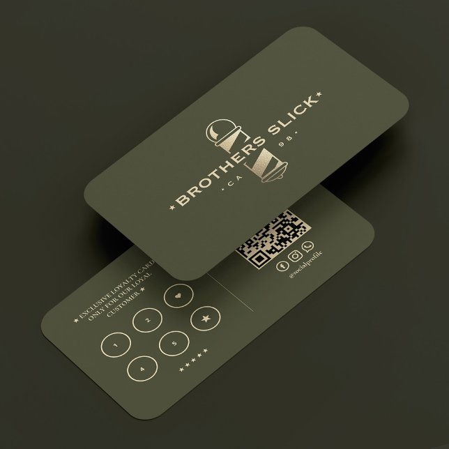 Carte De Visite Barbershop Gold Barber Poteau Armée Green Loyalty (Barbershop Gold Barber Pole Army Green Loyalty Business Card
)