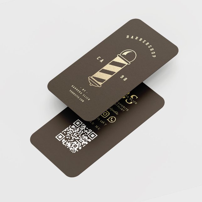 Carte De Visite Barbershop Gold Barber's Pole Monogram (Créateur téléchargé)