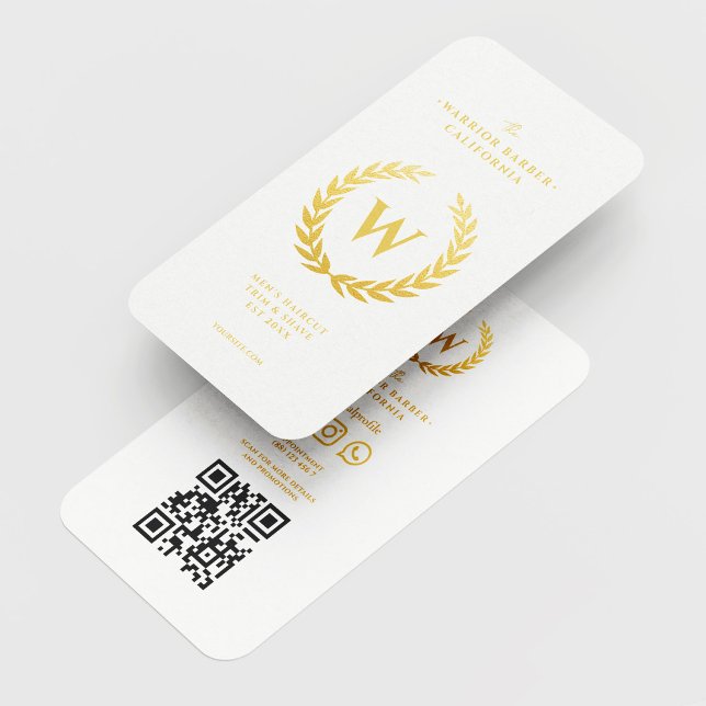 Carte De Visite Barbershop Gold Wreath Initial Barber (Créateur téléchargé)