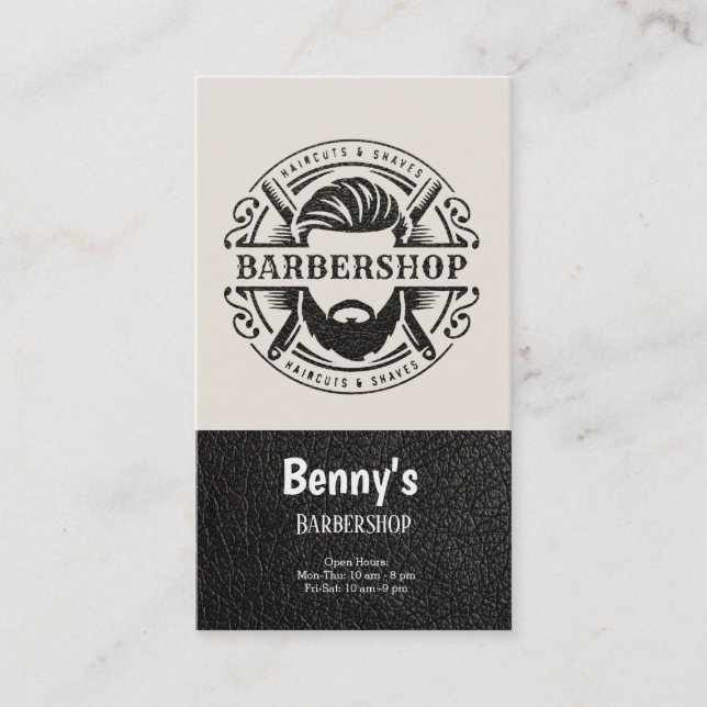 Carte De Visite Barbershop look cuir (Devant)