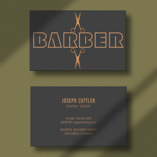 Carte De Visite Barbershop moderne logo en cuivre script gris
