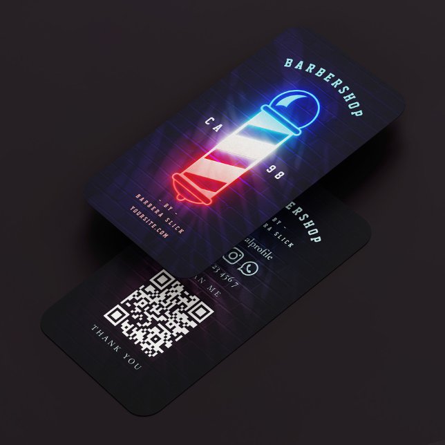 Carte De Visite Barbershop Neon Barber's Pole Modern Barber (Barbershop Neon Barber's Pole Modern Barber Business Card
)