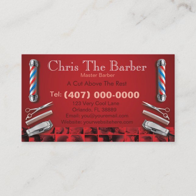 Carte de visite Barbershop (Poche de barbier et pi (Devant)