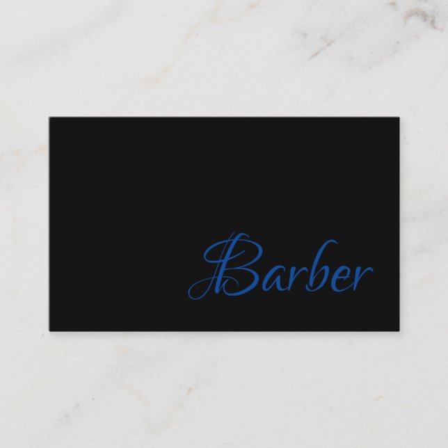 Carte De Visite Barbier branché au bleu clair sur le noir (Devant)