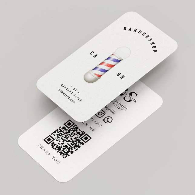 Carte De Visite Barbier classique Haircut Barber Poteau Blanc (Classic Barbershop Haircut Barber Pole White Business Card
)