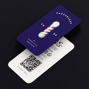 Carte De Visite Barbier classique Pole en barbier bleu foncé