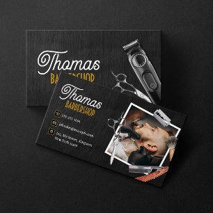 Carte De Visite Barbier en bois noir Boutique photo Ciseau Clipper
