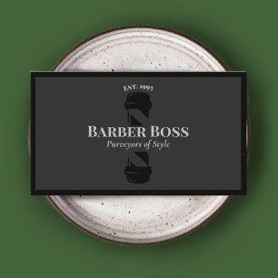 Carte de visite Barbier en poteau noir